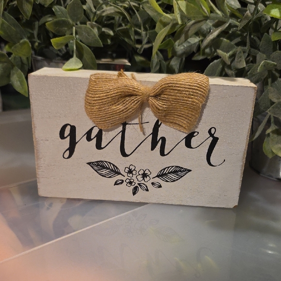 None Other - Rustic White and Tan 'Gather' Sign